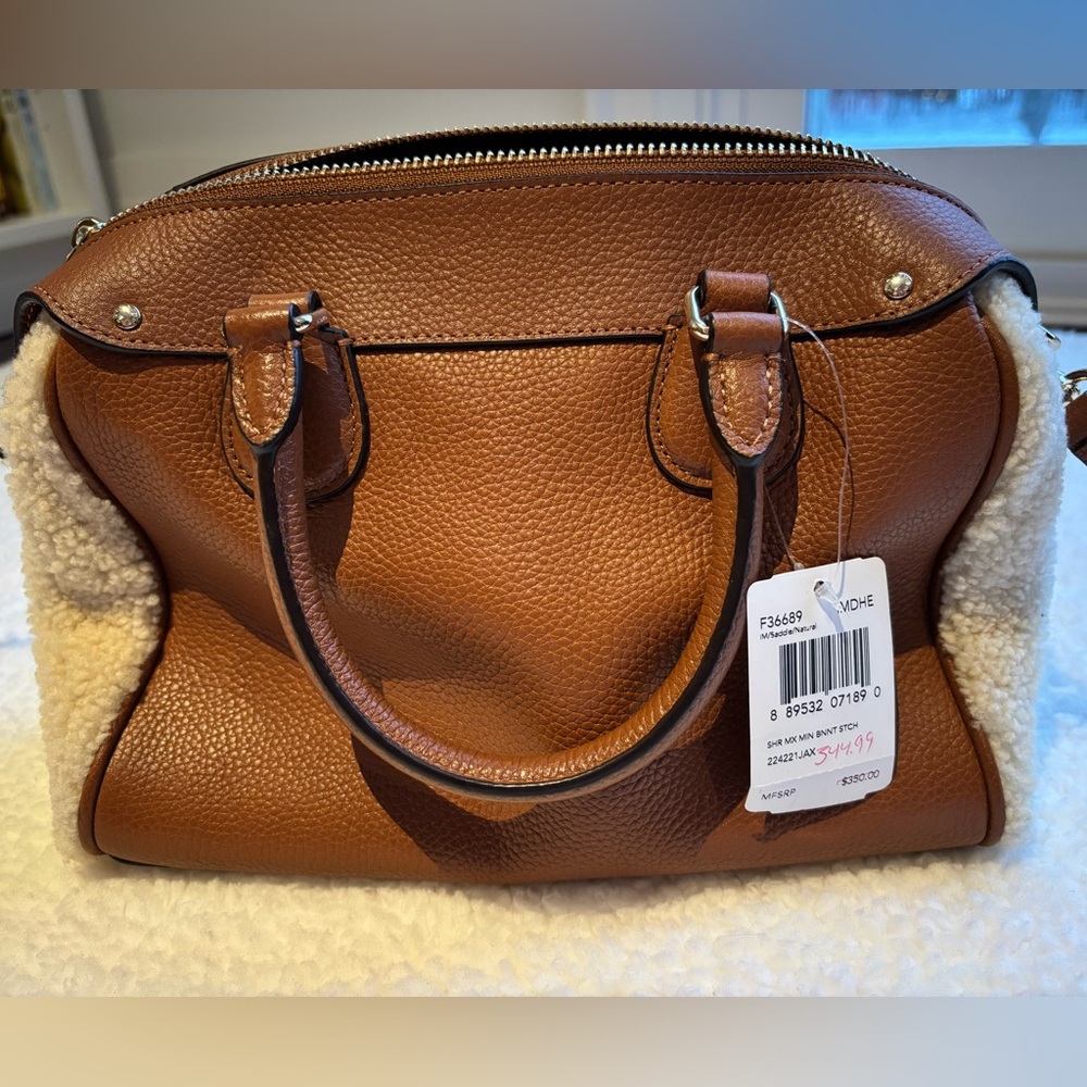 NWT Coach Mini Bennet Satchel brown leather shearling wool - Picture 4 of 7